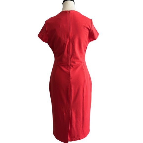 Hazel Mae Orange Sheath Dress with Crystal-geometric Neck and Short Sleeves - Picture 5 of 7